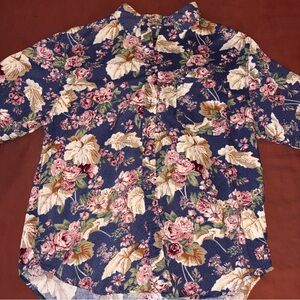 Route 66 Floral Button Down Shirt - Blue and Pink